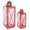 Homeroots Set of Two Red Geometric Metal Centerpiece Lantern Candle Holders, 2PK 634858 - alternate 1