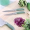 Oster Linbergh 14 Pc Stainless Steel Cutlery and Cutting Board Set in Green with Soft-Grip Handles 143720.14 - alternate 2