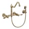 Whitehaus Collection Vintage III Plus Wall Mount Faucet with a  Long Traditional Swivel Spout, and Solid Brass Side Spray WHKWLV3-9402-NT-AB - alternate 1