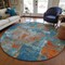 Homeroots 8' Navy Blue Orange And Ivory Round Abstract Washable Indoor Outdoor Area Rug 596880 - alternate 2