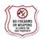 Signmission No Guns Shield Sign No Firearms Or Weapo, 12 inch X 12 inch, Plastic Sign, 2PK SHI-P-2PACK-12-395 - alternate 1