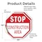Signmission Stop Construction Area, 10 inch X 10 inch, Vinyl Decal, 2PK OC-D-2PACK-10-43 - alternate 2