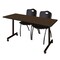 Regency Kobe Mobile T-Base Training Table W/ 2 M Stack Chairs, 66 in W, 24 in L, Neo Walnut MKTRCC6624NW47BK - alternate 1