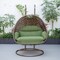 Leisuremod Mendoza Dark Brown Wicker Hanging 2 person Egg Swing Chair with Dark Green Cushions MSCDBR-53DG - alternate 3