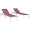Leisuremod Marlin Patio Chaise Lounge Chair with White Aluminum Frame, Burgundy, 2PK MLW-77BRG2 - alternate 1