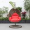 Leisuremod Beige Wicker Hanging Egg Swing Chair with Red Cushions ESCBG-40R - alternate 3