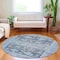 Homeroots 8' Blue And Denim Blue Round Aztec Washable Indoor Outdoor Area Rug 616594 - alternate 3