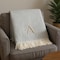 Homeroots 55" X 70" Gray White Herringbone Cotton Blend A Initial Throw Blanket with Tassels Embroidery 655524 - alternate 2