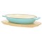 Martha Stewart 2 Piece Enameled Cast Iron Oval Casserole Birch Wood Trivet Set in Aqua 129057.02 - alternate 1