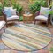 Homeroots 8' Gold Gray And Ivory Round Striped Washable Indoor Outdoor Area Rug 631409 - alternate 2