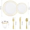 Elama 600 Piece Disposable Plastic Dinnerware Party Set for 100 Guests in White with Gold Trim 750124342M - alternate 4