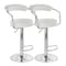 Elama 2 Piece Faux Leather Retro Adjustable Bar Stool in White with Chrome Handles and Base ELM-709-WHT - alternate 1
