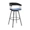 Homeroots 31" Blue and Black Fabric with Metal Swivel Bar Height Bar Chair 534460 - alternate 2