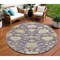 Homeroots 8' Eggplant Beige And Green Round Floral Washable Indoor Outdoor Area Rug 605201 - alternate 1