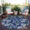 Homeroots 8' Navy Blue And Gray Round Floral Washable Indoor Outdoor Area Rug 600026 - alternate 3