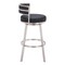 Homeroots 31" Black And Silver Faux Leather And Stainless Steel Low Back Bar Height Swivel Bar Chair 555769 - alternate 3