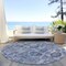 Homeroots 8' Navy Blue And Sky Blue Round Damask Washable Indoor Outdoor Area Rug 588144 - alternate 2