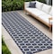 Homeroots 12' Navy Blue And Ivory Geometric Indoor Outdoor Runner Rug 564122 - alternate 1