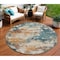 Homeroots 8' Teal Blue And Copper Round Abstract Washable Indoor Outdoor Area Rug 631977 - alternate 1