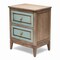 Homeroots 28" Brown And Green Solid Wood Square Distressed Carved Geometric Two Drawer Nightstand w/ USB Port 571347 - alternate 1