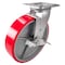 Hyw Products Heavy Duty Caster 8in Red Polyurethane on Cast Iron Wheel, Swivel with Brake 40-80S-A1-PC-TB(R) - alternate 1