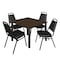 Regency Square Kee Breakroom Table W/ 4 Restaurant Stack Chairs, 48 in W, 48 in L, Neo Walnut TB4848NWBPBK29BK - alternate 1