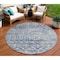 Homeroots 8' Blue And Silver Round Argyle Washable Indoor Outdoor Area Rug 615802 - alternate 1