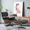 Homeroots 35" Black and Brown Genuine Leather Tufted Swivel Lounge Chair With Ottoman 526374 - alternate 2