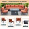 Leisuremod Chelsea 7-Piece Patio Sectional And Fire Pit Table Black Aluminum With Orange Cushions CSFBL-7OR - alternate 2