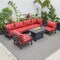Leisuremod Hamilton 7-Piece Aluminum Patio Conversation Set with Fire Pit Table And Cushions, Red HSFBL-7R - alternate 2