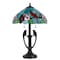 Homeroots 22" Bronze Two Light Tiffany Table Lamp With Aqua and Red Floral Shade 524677 - alternate 1