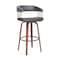 Armen Living Topanga 30.5in Swivel Walnut Wood Bar Stool in Gray Faux Leather with Golden Bronze Metal LCTOBAWAGRY30 - alternate 1