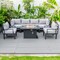 Leisuremod Chelsea 7-Piece Patio Sectional And Fire Pit Table Black Aluminum With Cushions, Light Grey CSFBL-7LGR - alternate 3