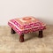 Homeroots 16" Pink Orange And Natural Cotton Embroidered Medallion Footstool 634164 - alternate 2