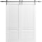 Sartodoors Double Barn Door 60 x 96 inches, Louver 3388 White Silk, 13FT Silver Rail Track Set, Louvered Int LOUVER3388DB-S-WS-6484 - alternate 1