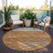 Homeroots 8' Terra Cotta Beige And Ivory Round Striped Washable Indoor Outdoor Area Rug 599384 - alternate 2