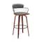 Homeroots 30" Gray And Wood Brown Faux Leather Swivel Low Back Bar Height Bar Chair 534444 - alternate 1