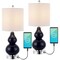 Jonathan Y Cora 22" Classic Vintage Glass LED Table Lamp with USB Charging Port, Navy, 2PK JYL1125B-SET2 - alternate 1