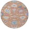 Homeroots 8' Orange Pink And Denim Blue Round Floral Washable Indoor Outdoor Area Rug 605315 - alternate 3