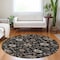 Homeroots 8' Black Brown And Ivory Round Floral Washable Indoor Outdoor Area Rug 604745 - alternate 2