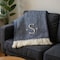 Homeroots 55" X 70" Navy Blue White Herringbone Cotton Blend S Initial Throw Blanket with Tassels Embroidery 680218 - alternate 1