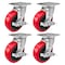 Hyw Products Heavy Duty Caster Set 6in Polyurethane on Plastic Wheels, 4 Swivel with Brake, 4PK 40-60S-A1-PU-TB-4 - alternate 1