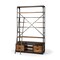 Homeroots 94" Black And Brown Distressed Copper and Wood Four Tier Library Bookcase with Four Drawers 380587 - alternate 3