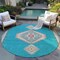 Homeroots 8' Teal Blue Brown And Ivory Round Oriental Washable Indoor Outdoor Area Rug 598444 - alternate 2