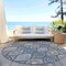 Homeroots 8' Gray Ivory And Navy Blue Round Floral Medallion Washable Indoor Outdoor Area Rug 614589 - alternate 2