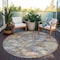 Homeroots 8' Gold Blue And Brown Round Floral Washable Indoor Outdoor Area Rug 604152 - alternate 3