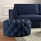 Homeroots 33" Navy Blue Linen Tufted Round Cocktail Ottoman 568054 - alternate 1