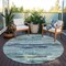 Homeroots 8' Sage Teal Blue And Navy Blue Round Abstract Washable Indoor Outdoor Area Rug 612481 - alternate 2