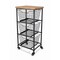 Homeroots 32in Black And Natural Metal And Wood Basket Storage Rolling Cabinet 488861 - alternate 1