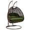 Leisuremod Mendoza Dark Brown Wicker Hanging 2 person Egg Swing Chair with Dark Green Cushions MSCDBR-53DG - alternate 1